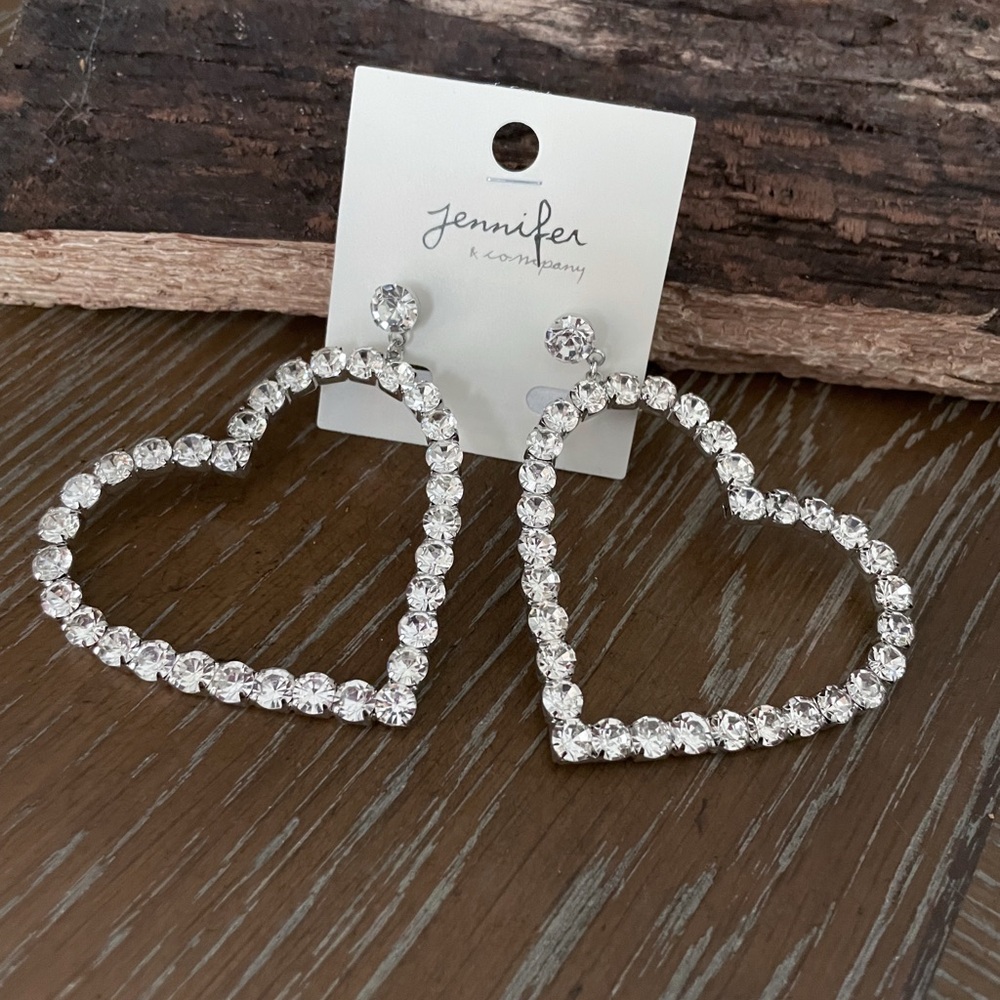 Large Rhinestone Heart-Shaped Earrings